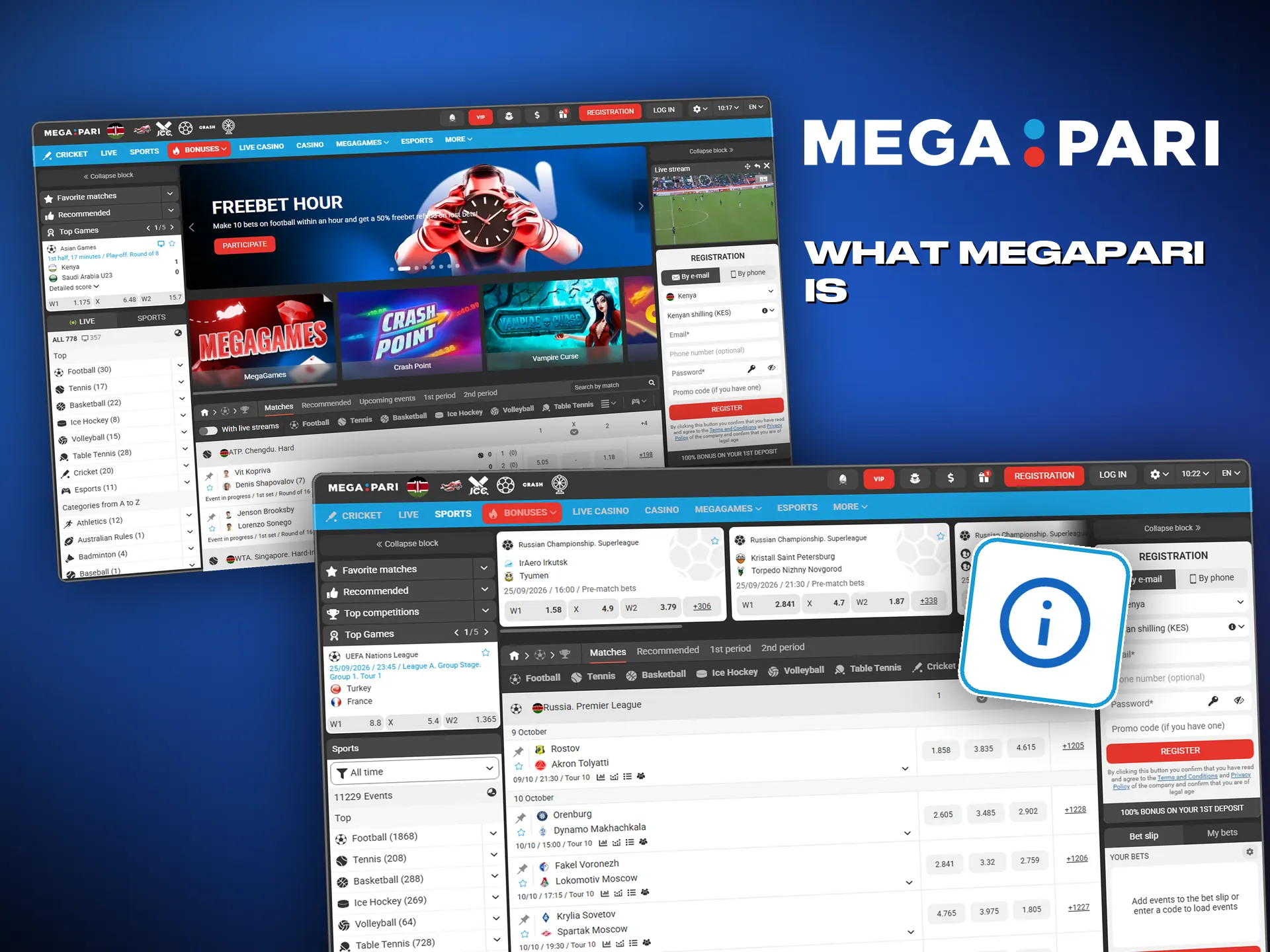 Megapari takes bets on leagues and tournaments across the world