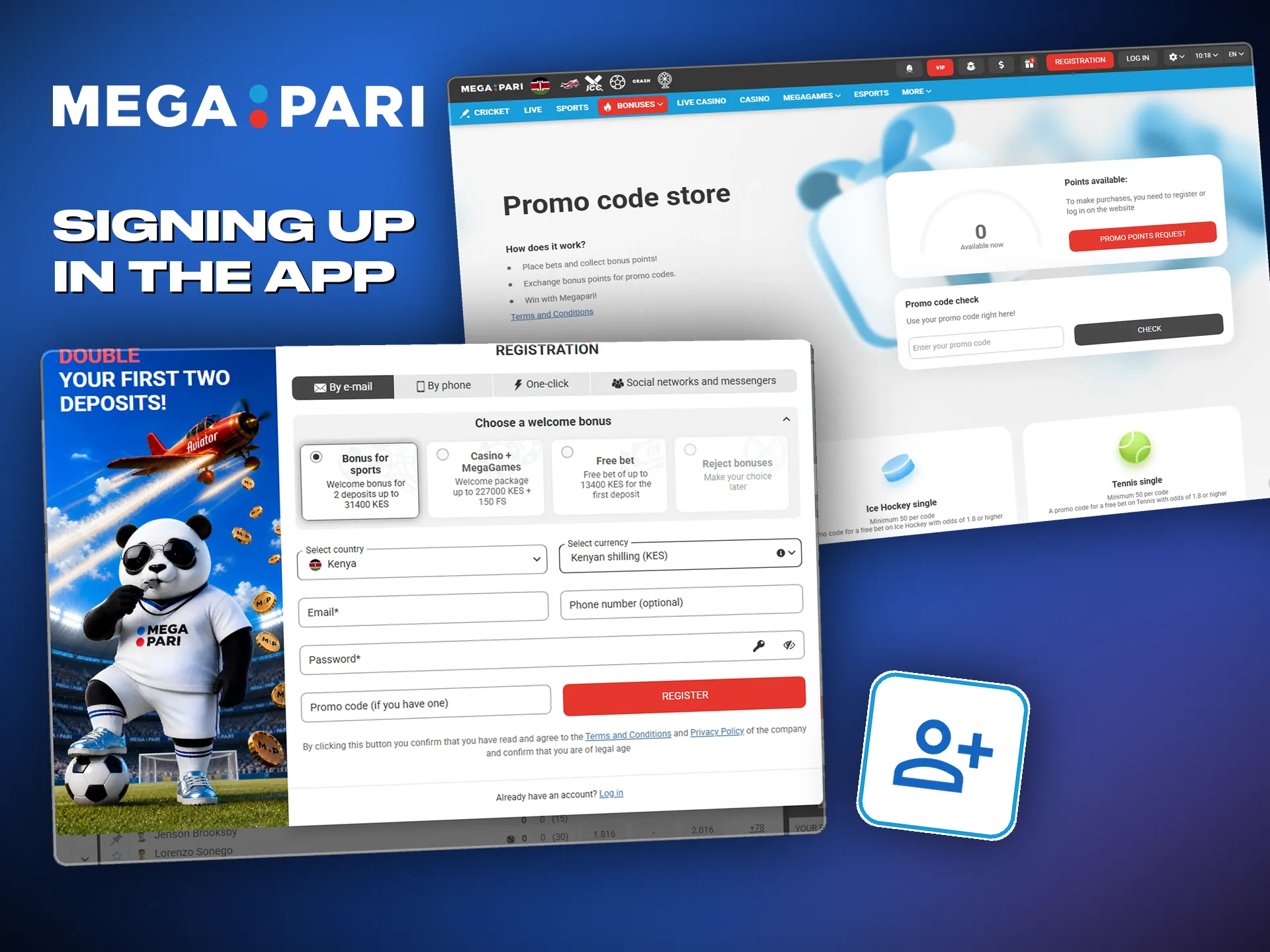 Signing up in the Megapari app, with the promo code field open