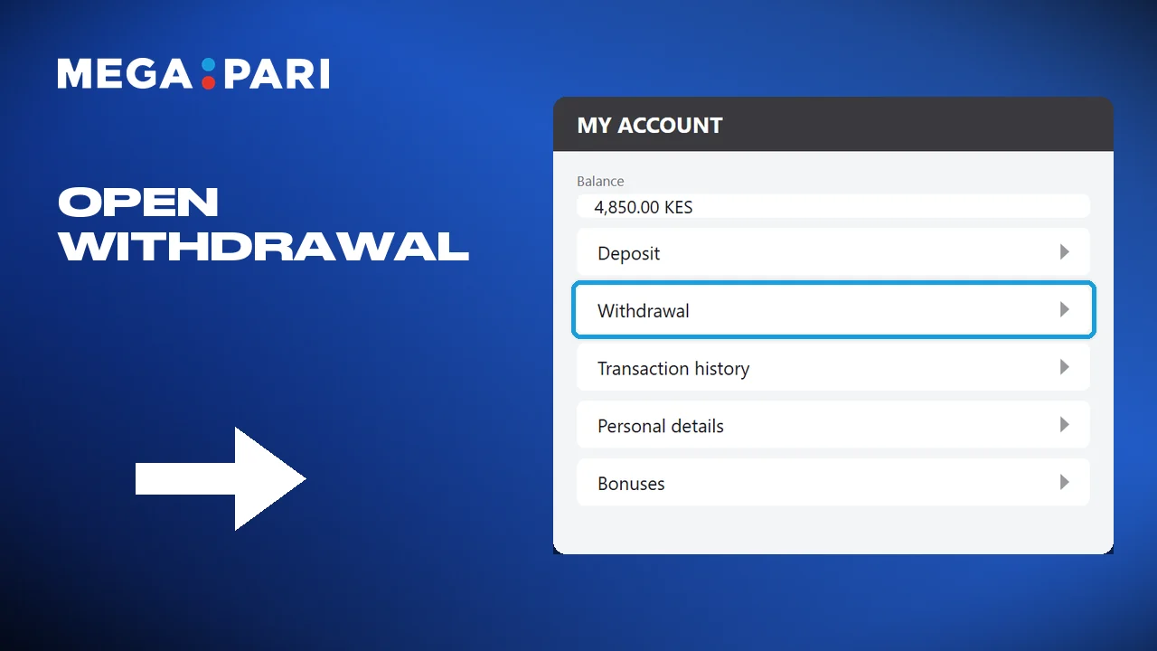 Opening the withdrawal menu after logging in